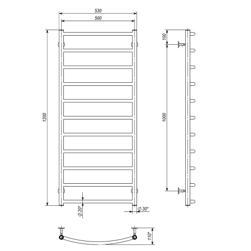 Водяна рушникосушарка Deffi Класік П11 500x1200 В нижнє підключення
