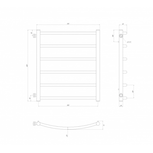Водяна рушникосушарка Deffi Класік П6 500x600 В бічне  підключення