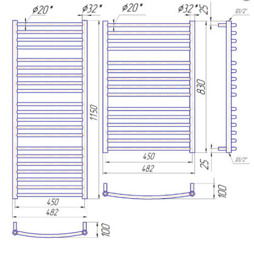 Водяна рушникосушарка Mario Дизайн Радіатори Фенікс 830х482/450