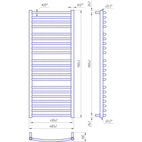 Водяна рушникосушарка Mario Дизайн Радіатори Фенікс 1150х482/450