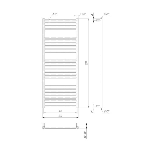 Водяна рушникосушарка Mario Дизайн Радіатори Гера 1250х500/470