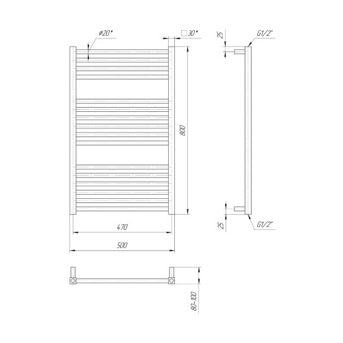 Водяна рушникосушарка Mario Дизайн Радіатори Гера 800х500/470