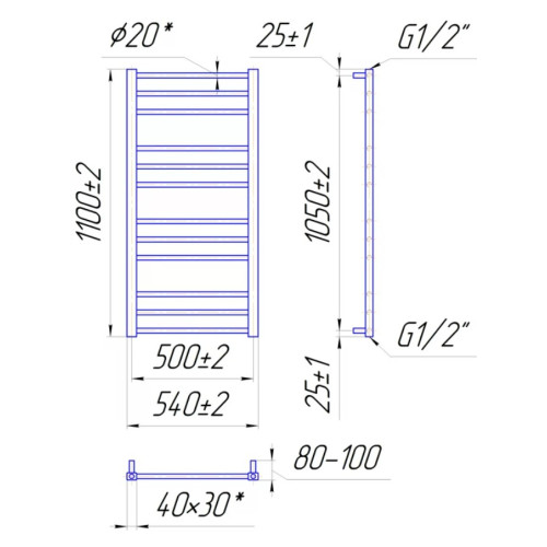 Водяна рушникосушарка Mario Дизайн Радіатори Преміум Класік 1100х540/500