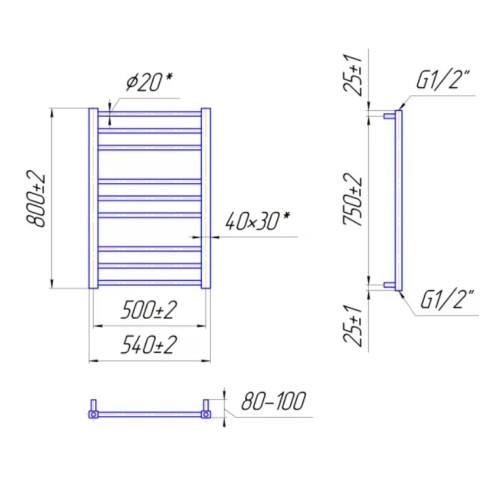 Водяна рушникосушарка Mario Дизайн Радіатори Преміум Класік 800х540/500