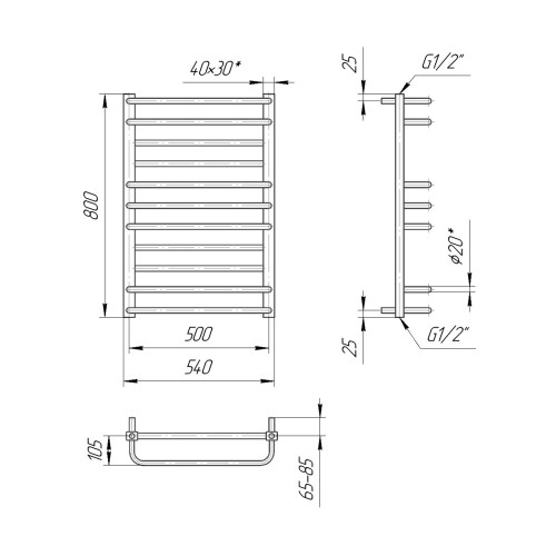 Водяна рушникосушарка Mario Дизайн Радіатори Преміум Люкс 800х540/500