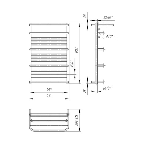 Водяна рушникосушарка Mario Дизайн Радіатори Преміум Люксор 800х530/500