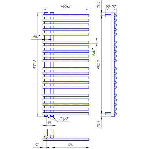 Водяна рушникосушарка Mario Дизайн Радіатори Преміум Марсель 900х400/50