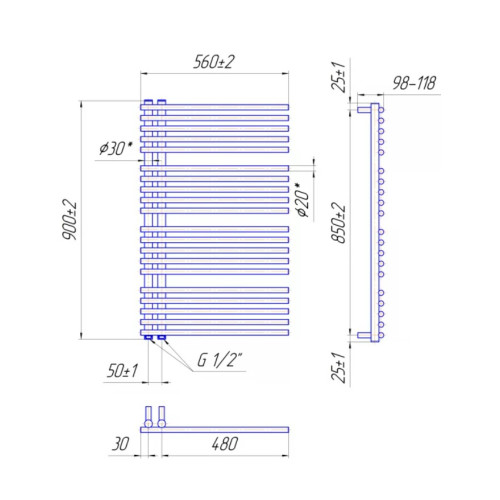 Водяна рушникосушарка Mario Дизайн Радіатори Преміум Марсель 900х560/50