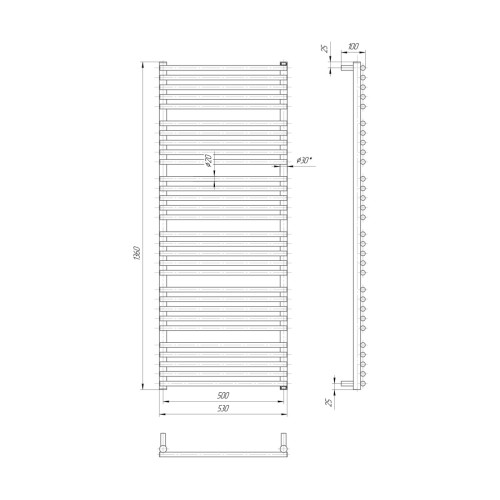 Водяна рушникосушарка Mario Дизайн Радіатори Преміум Турин 1360х530/500