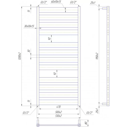 Водяна рушникосушарка Mario Дизайн Радіатори Санті 1200х530/500