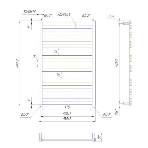 Водяна рушникосушарка Mario Дизайн Радіатори Санті 800х530/500