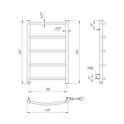 Електрична сушка для рушників Mario Лайт Класік НР-I 650х430/75 TR К