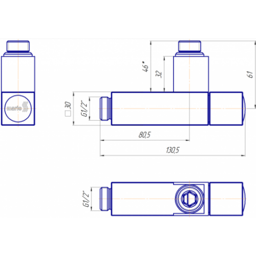 Кран угловой Mario с квадратным корпусом G1/2" комплект 2шт