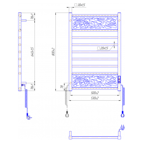Електрична сушка для рушників Mario Преміум Анталія-І 800х530/500 TR К Електрична сушка для рушників Mario Преміум Анталія-І 800х530/500 TR К