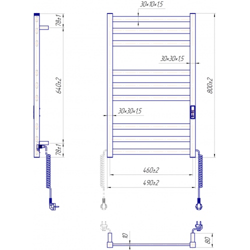 Електрична сушка для рушників Mario Преміум Чикаго-І 800х500/80 TR K Електрична сушка для рушників Mario Преміум Чикаго-І 800х500/80 TR K
