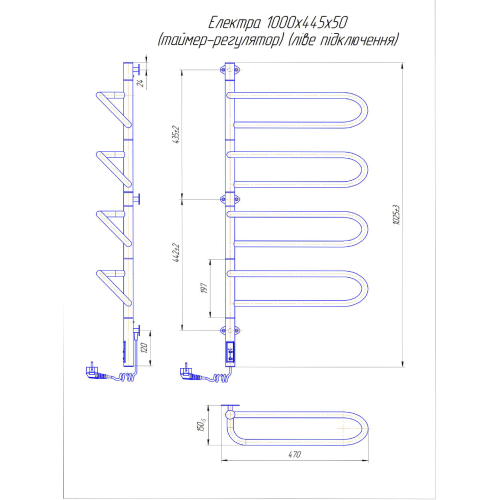 Електрична сушка для рушників Mario Поворотна Електра-I 1000х445/150 TR л/п