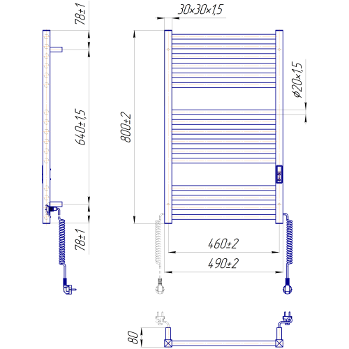 Електрична сушка для рушників Mario Преміум Гера-I 800х500/80 TR K