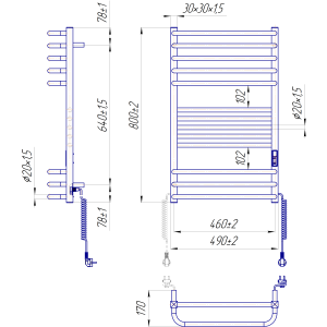Електрична сушка для рушників Mario Преміум Гера-Люкс-I 800х500/170 TR K