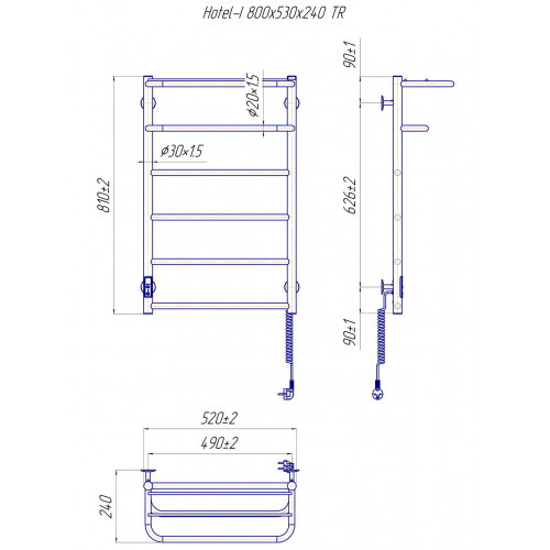 Електрична сушка для рушників Mario Лайт Hotel-I 800х530/240 TR К