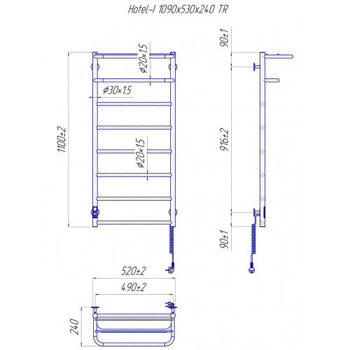Електрична сушка для рушників Mario Лайт Hotel-I 1090х530/240 TR К