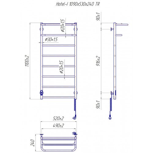 Електрична сушка для рушників Mario Лайт Hotel-I 1090х530/240 TR К
