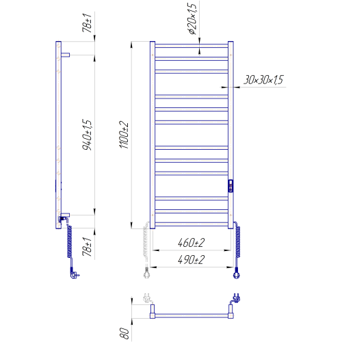 Електрична сушка для рушників Mario Преміум Класік-I 1100х500/80 TR K