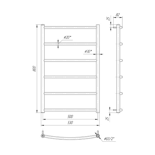 Водяна сушка для рушників Mario Класика Класік HP 800х530/500