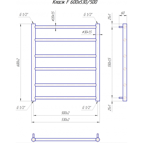 Водяна сушка для рушників Mario Класика Класік F 600х530/500