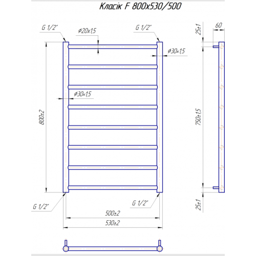Водяна сушка для рушників Mario Класика Класік F 800х530/500