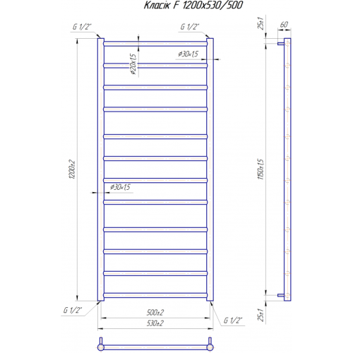 Водяна сушка для рушників Mario Класика Класік F 1200х530/500