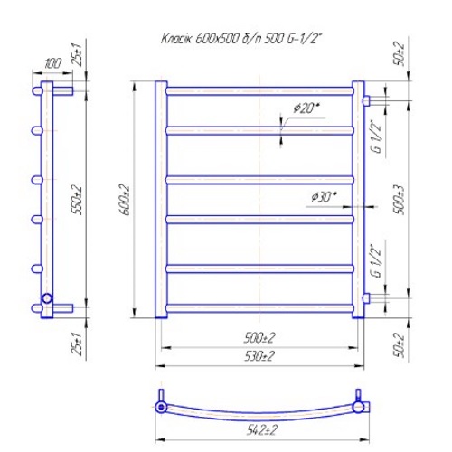 Водяна сушка для рушників Mario Класика Класік Б/П 1/2" 600х550/500