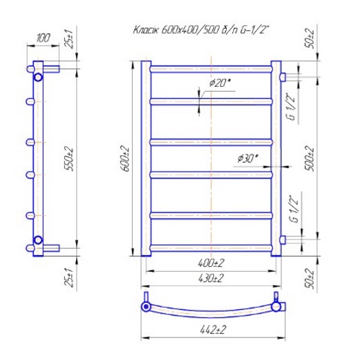 Водяна сушка для рушників Mario Класика Класік Б/П 1/2" 600х450/500
