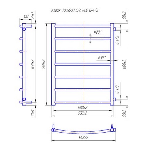 Водяна сушка для рушників Mario Класика Класік Б/П 1/2" 700х550/600