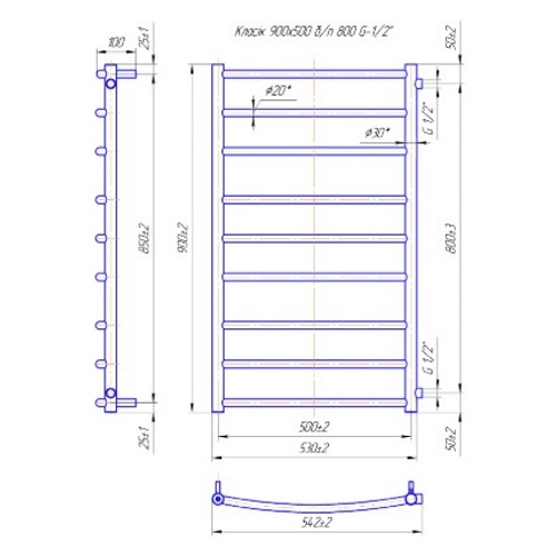 Водяна сушка для рушників Mario Класика Класік Б/П 1/2" 900х550/800