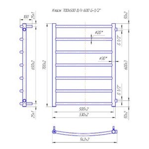 Водяной полотенцесушитель Mario Классика Классик Б/П 1/2" 700х550/600 Водяной полотенцесушитель Mario Классика Классик Б/П 1/2" 700х550/600