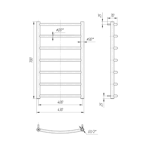 Водяна сушка для рушників Mario Класика Класік 700х430/400