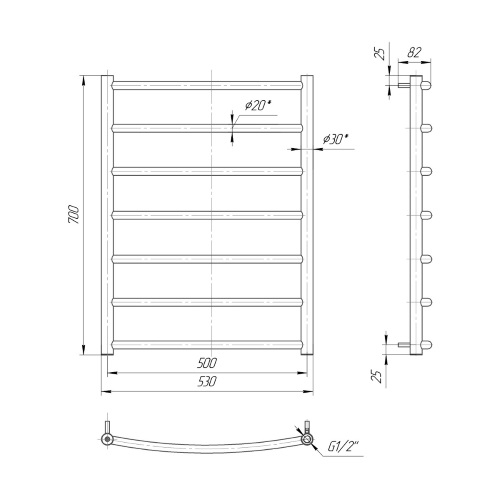 Водяна сушка для рушників Mario Класика Класік 700х530/500