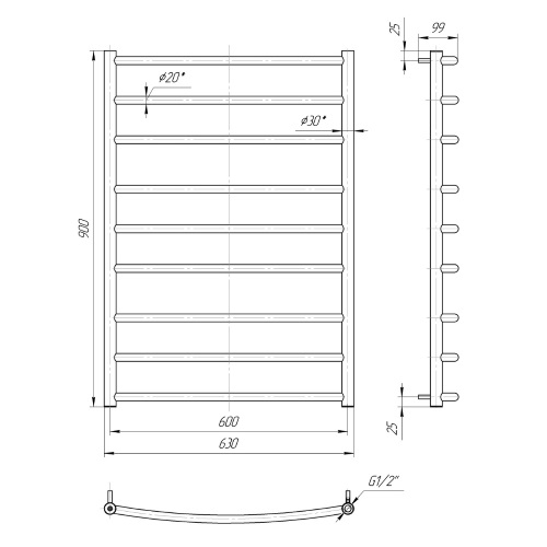 Водяна сушка для рушників Mario Класика Класік 900х630/600