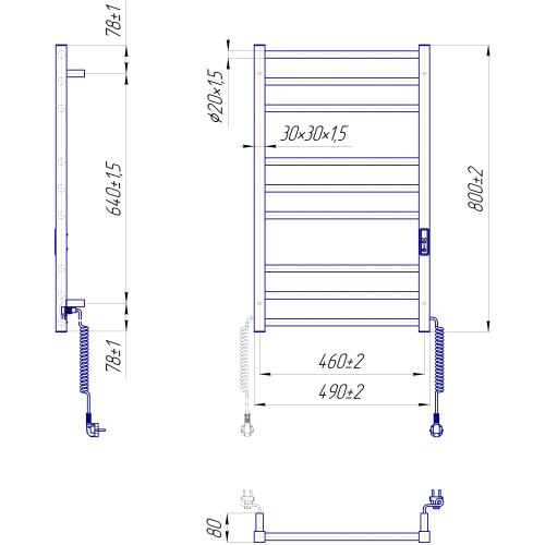 Електрична сушка для рушників Mario Преміум Класік-I 800х500/80 TR K