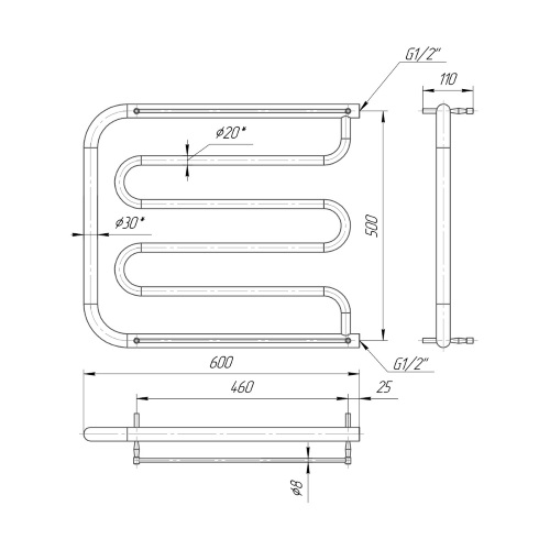 Водяна сушка для рушників Mario Класика Фокстрот 530х600/500