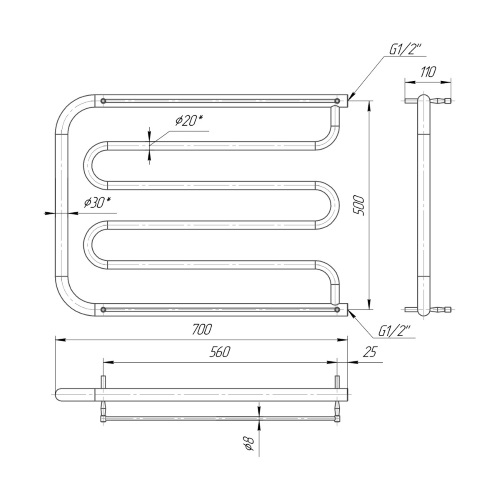 Водяна сушка для рушників Mario Класика Фокстрот 530х700/500
