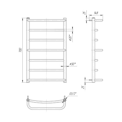 Водяна сушка для рушників Mario Практик Люкс 700х530/500