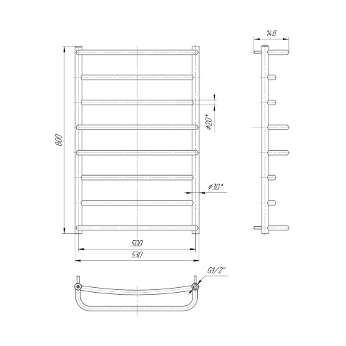 Водяна сушка для рушників Mario Практик Люкс 800х530/500