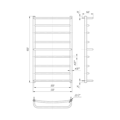 Водяна сушка для рушників Mario Практик Люкс 900х530/500