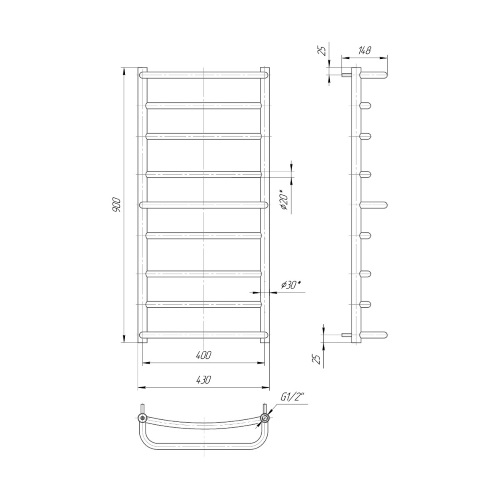 Водяна сушка для рушників Mario Практик Люкс 900х430/400