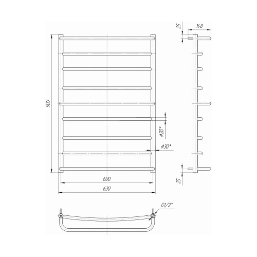 Водяна сушка для рушників Mario Практик Люкс 900х630/600