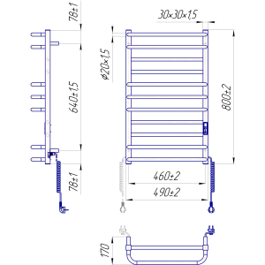 Електрична сушка для рушників Mario Преміум Люкс-I 800х500/170 TR K