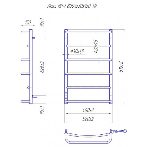 Електрична сушка для рушників Mario Лайт Люкс НР-I 800х530/150 TR К