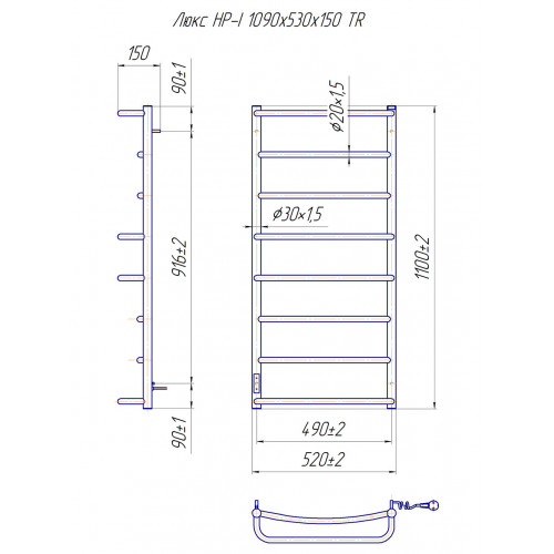 Електрична сушка для рушників Mario Лайт Люкс НР-I 1090х530/150 TR К