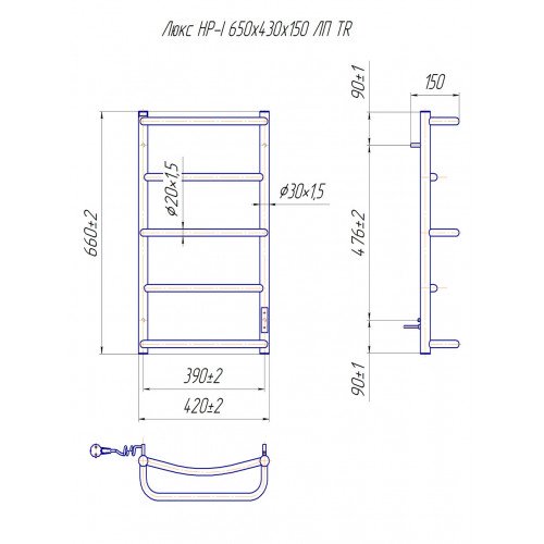 Электрический полотенцесушитель Mario Лайт Люкс НР-І 650х430/150 TR К